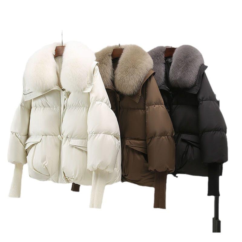 Winter new down cotton-padded clothes women's short loose cotton-padded clothes women's large fur collar thickened cotton-padded jacket