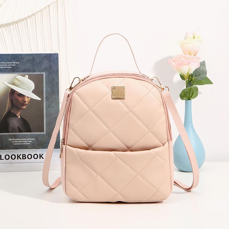 Trend Fashion Casual Backpack Classic Rhombus Embroidered Women's Backpack Front Bag Storage Portable Shoulder Satchel