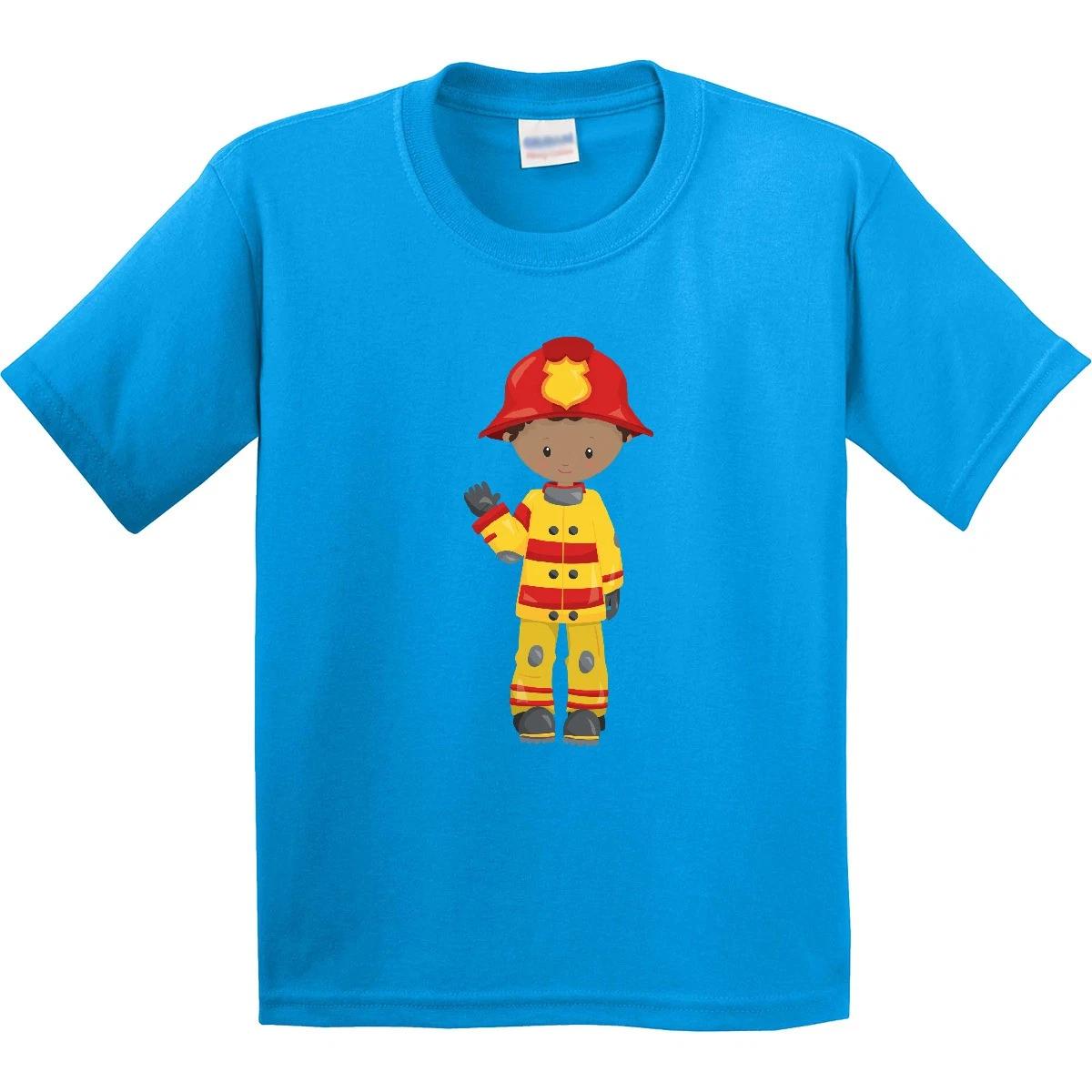 Inktastic African American Boy, Fireman, Firefighter, Helmet Youth kids boys T-Shirt Black 110