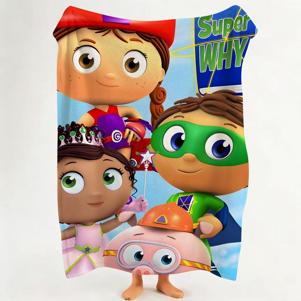 cartoon S Super W Why! Throw Flannel Throw Blanket Suitable for Sofa Living Room Bedroom