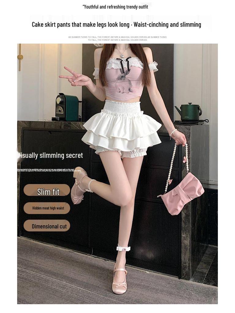 Sweet Girly High Waist Slimming Layered Cake Skirt - Spring/Summer Women's Short Skirt