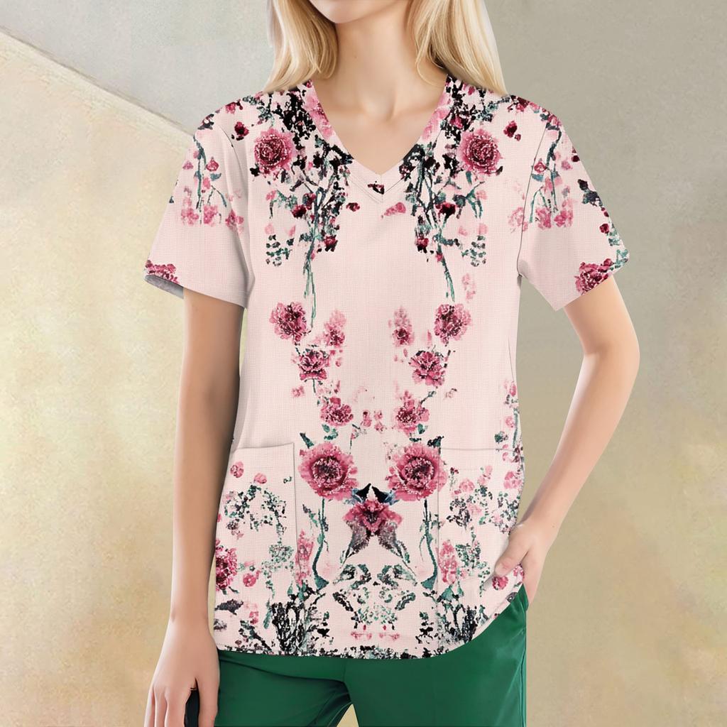 Women's V-neck Fashion Casual Printed Tops And Protective Workwear
