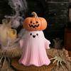 Halloween Statue Pumpkin Ghost Shape Figurine Pink Resin Statue Handheld Halloween Tabletop Decoration