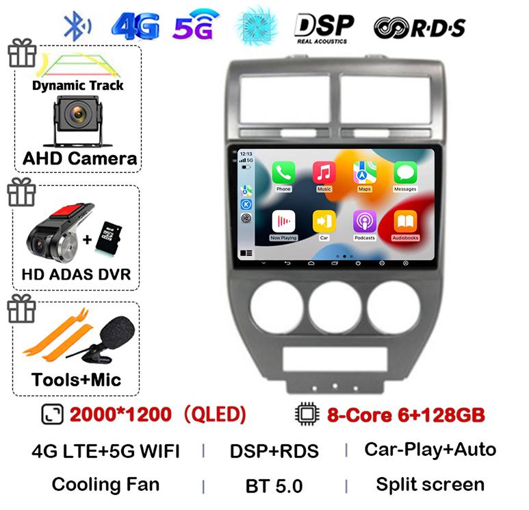 Android 14 Auto 4G+WIFI For Dodge Caliber Jeep Compass 1 MK Patriot 2006 - 2010 Car Radio Multimedia Video Player GPS 360 Camera