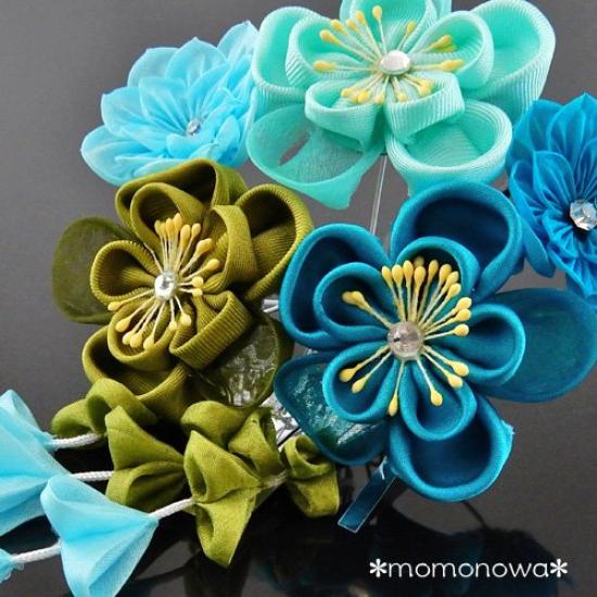 Tsumami-zaiku hair ornament for Coming-of-Age Ceremony, Wedding, Kimono, Yukata, and other occasions. Features a wisteria design.