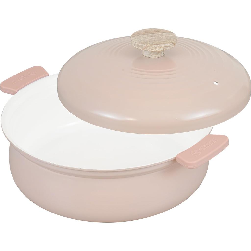 Wahei freiz 24cm Tabletop Pot for Induction and Gas Lightweight Ceramic RB-3654, 3-4 People, Pink, Compatible, Double-Handled Pot,