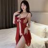 Sexy Underwear Women's Suspenders, Sexy Hollow Perspective Bow, Hot Split Backless Passion Mesh Nightdress