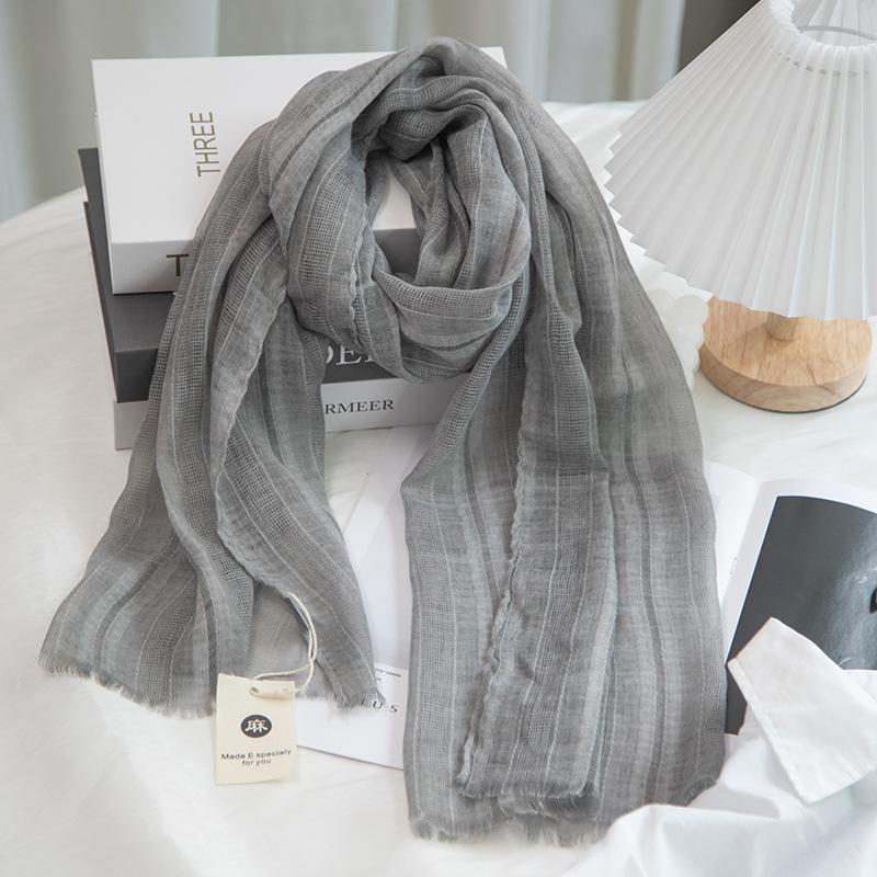Solid Color Elegant Hollow Literary Cotton And Linen Short Small Scarf Women'S Spring And Summer Narrow Version Linen Sunscreen Yarn Thin