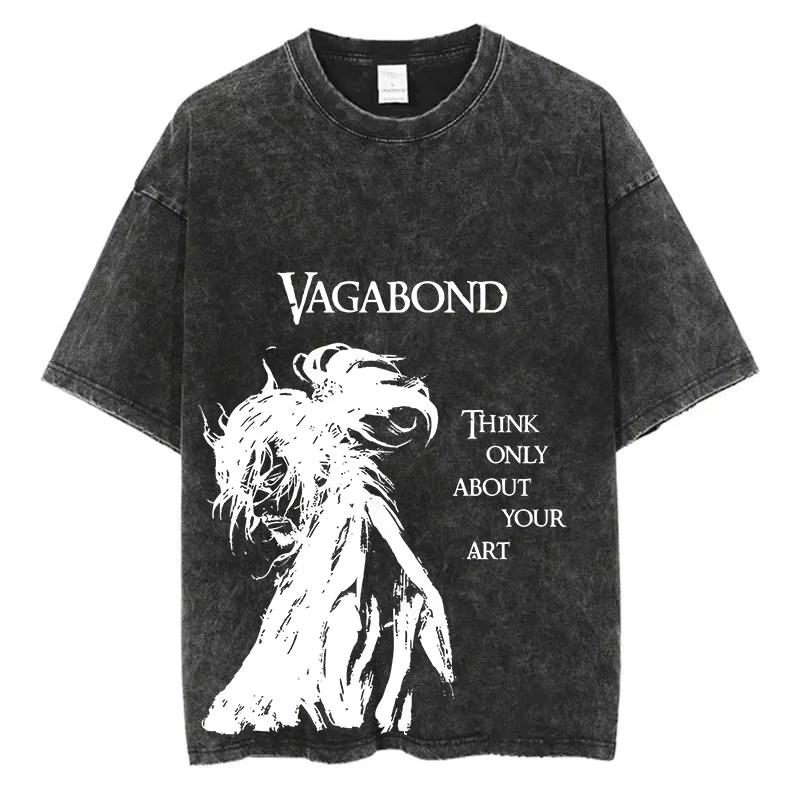 Men Streetwear Tshirt Anime Vagabond Graphic Print Vintage Harajuku Washed Black T Shirt Men Women Unisex Oversized Casual Summer Tee