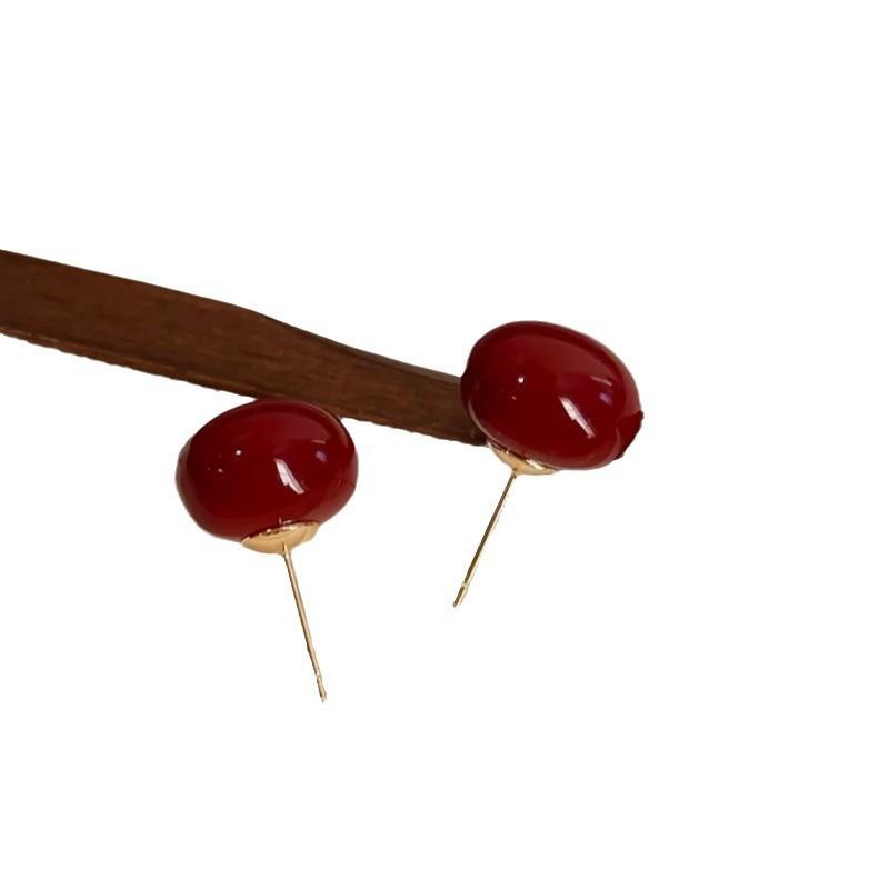 

Steamed Bun and Bread Bead Retro Stud Earrings - Unique, High-end, Stylish, Makes Your Complexion Brighter, Simple and Versatile Accessories. 8mm красный