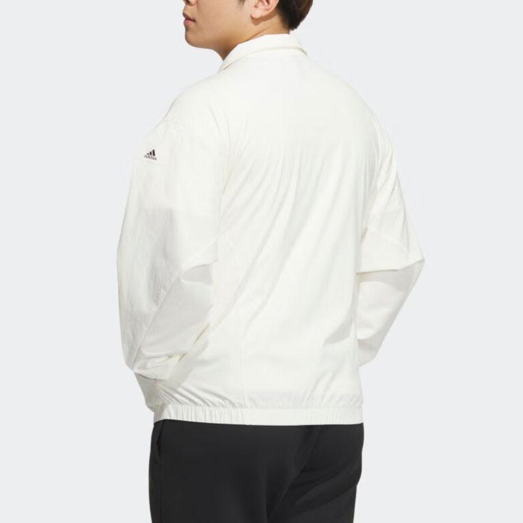 Adidas Chaqueta para Hombre de Color Sólido con Insignia de Logotipo, Cuello Mao y Manga Larga, Blanco IP4988