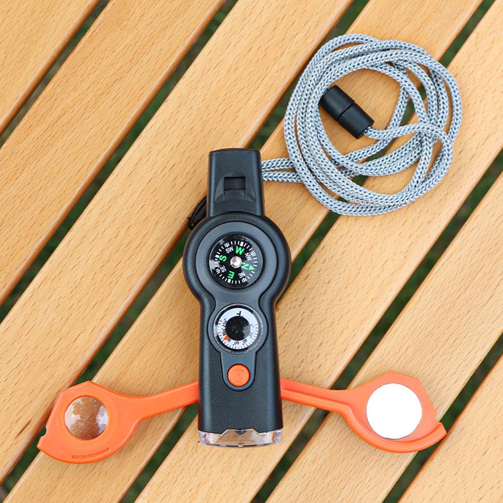Multifunktionale Outdoor-Pfeife mit LED-Lichtern, Thermometer, Kompass, Überlebenspfeife, Praktisch