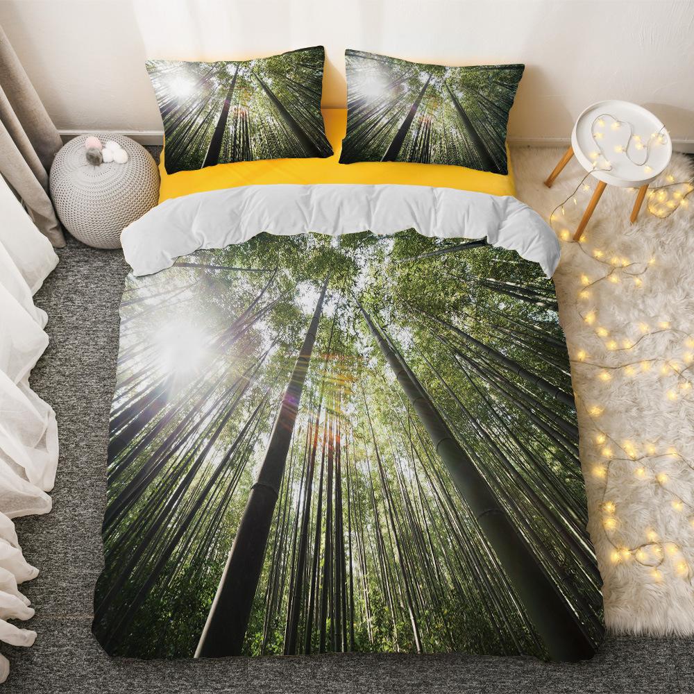 Bambus Dynetrekksett Grønn Natur Plante King Size Polyester Dynetrekk med Putetrekk for Barn Gutter Jenter Sengetøysett