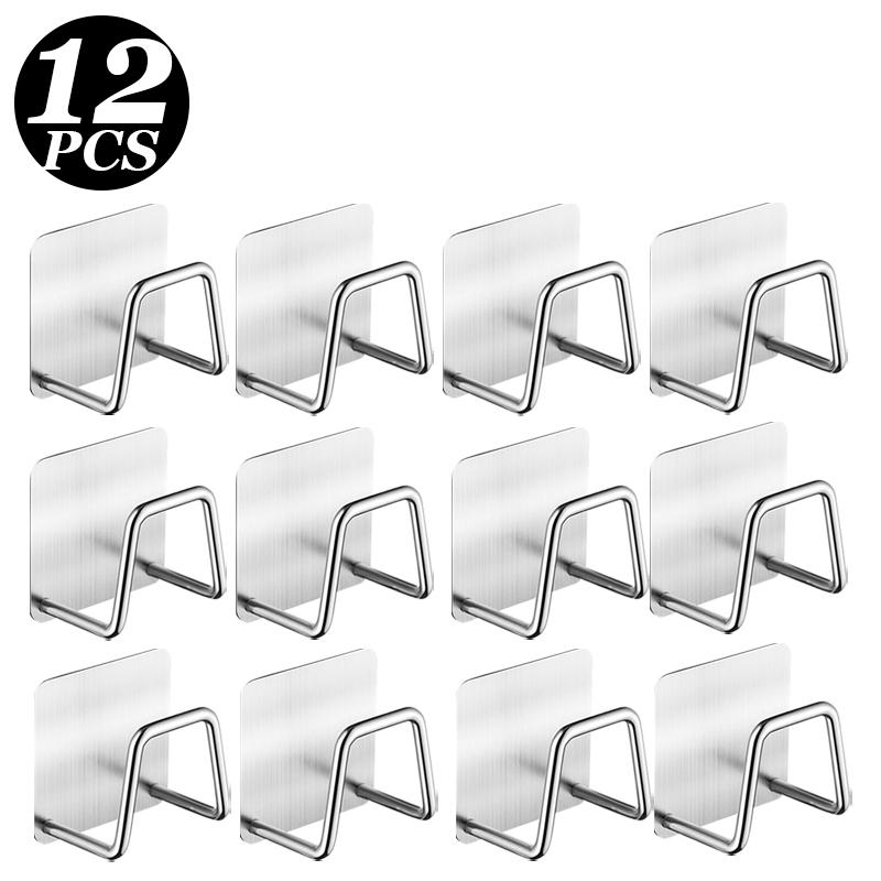 Suport pentru bureți pentru chiuvetă de bucătărie din oțel inoxidabil 12/1 buc. Suport de uscare autoadeziv de uz casnic Raft de depozitare pentru cârlige de perete organizator