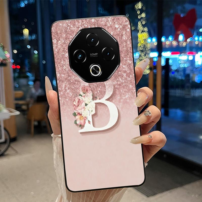 Anti-scratch Phone Case For Umidigi G100 Pro/G100 5G Soft Silicone Black Casing Lucky A-Z Letter With Flower Couple Shell