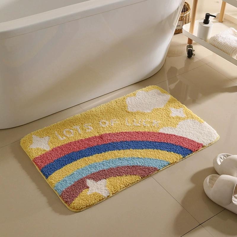 Lucky Rainbow Tufting Bathroom Mat Soft Tufted Bedroom Carpet Bedside Rug Floor Non Slip Tidy Clean Pad Aesthetic Home Decor
