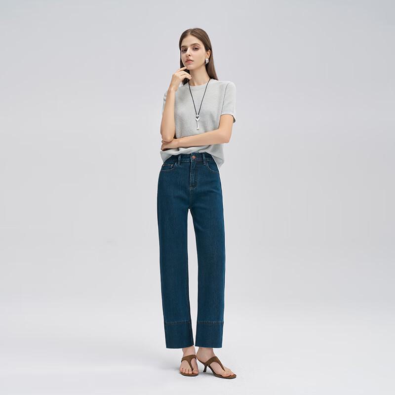 FengXun Women's Retro Slimming Straight Cropped Jeans