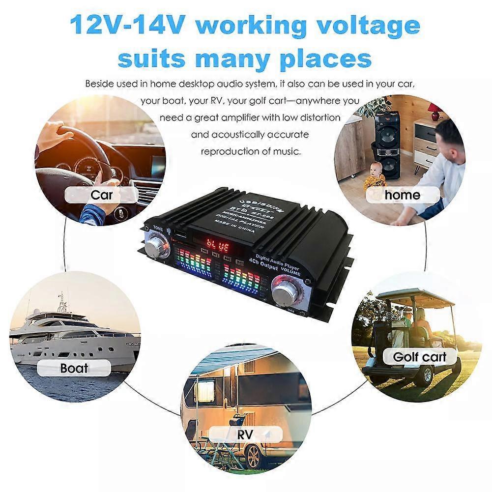 Car 4 Channel HiFi Stereo AMP FM Radio USB Bluetooth Music Amplifier Player