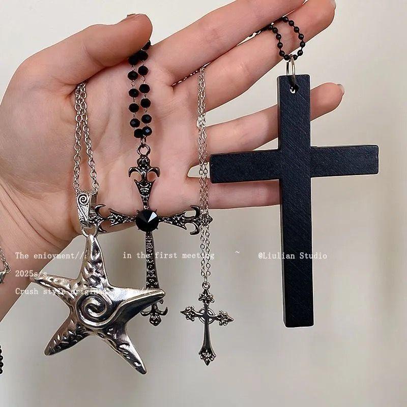 Korean niche design silver cross necklace female long clavicle punk retro hottie y2k neck jewelry