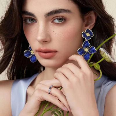 Vintage Enamel Flower Drop Earrings for Women Geometric Statement Fashion Alloy Jewelry Earring PD2068