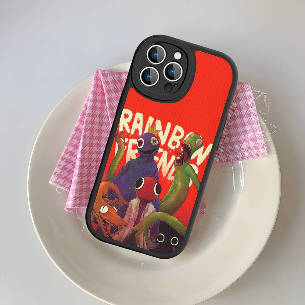 Cartoon R-Rainbow Friends For IPhone 16 15 14 13 12 11 Pro Max Plus Leather Phone Case