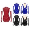 Damesett for kunstløp Ermeløs Mock Neck Gjennomsiktig Mesh Patchwork Dusk Skjørt Bodysuit Hansker Rhinestones Kostyme