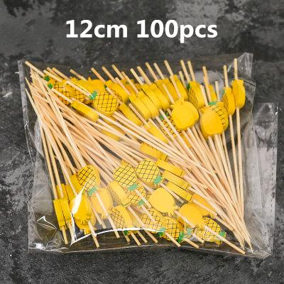 100pcs 12cm Fruit Cocktail Pick Stick Different Style Bamboo/PVC Buffet Cupcake Toppers Bar Tools Barware