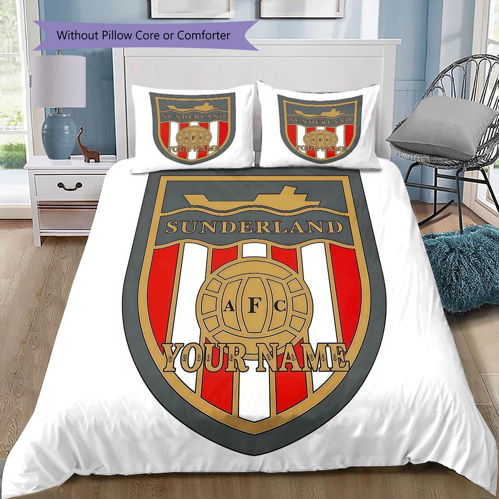 Sunderland Association Football Club Custom Name Pattern Bedding Quilt Set Quilt Cover Pillowcase Home Birthday Gift(1 * Duvet Cover + 2 * Pillowcase,