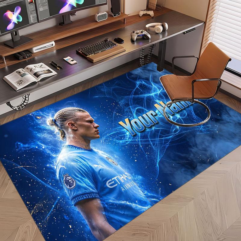 Custom Rug Erling Haaland Pattern Print Name Text Soft Non‑Slip Floor Carpet for Home Indoor Decoration