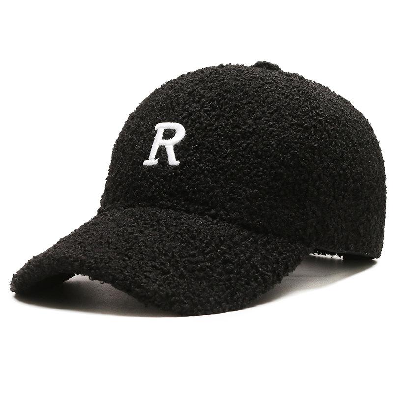 Letter Plush Baseball Cap Women Winter Warm Thicken Lamb Fleece Peaked Hat Solid Color Adjustable Female Duck Tongue Caps