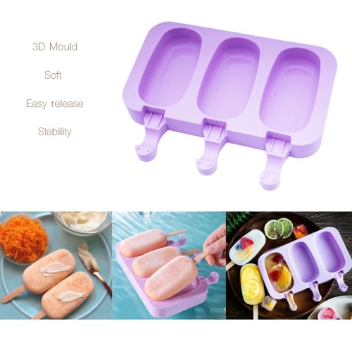 Beicemania? Silicone Popsicle Mold, Ice Cube Tray, Stick Ice, Popsicle Maker, Classic Purple, Includes 20 Wooden Popsicle Sticks