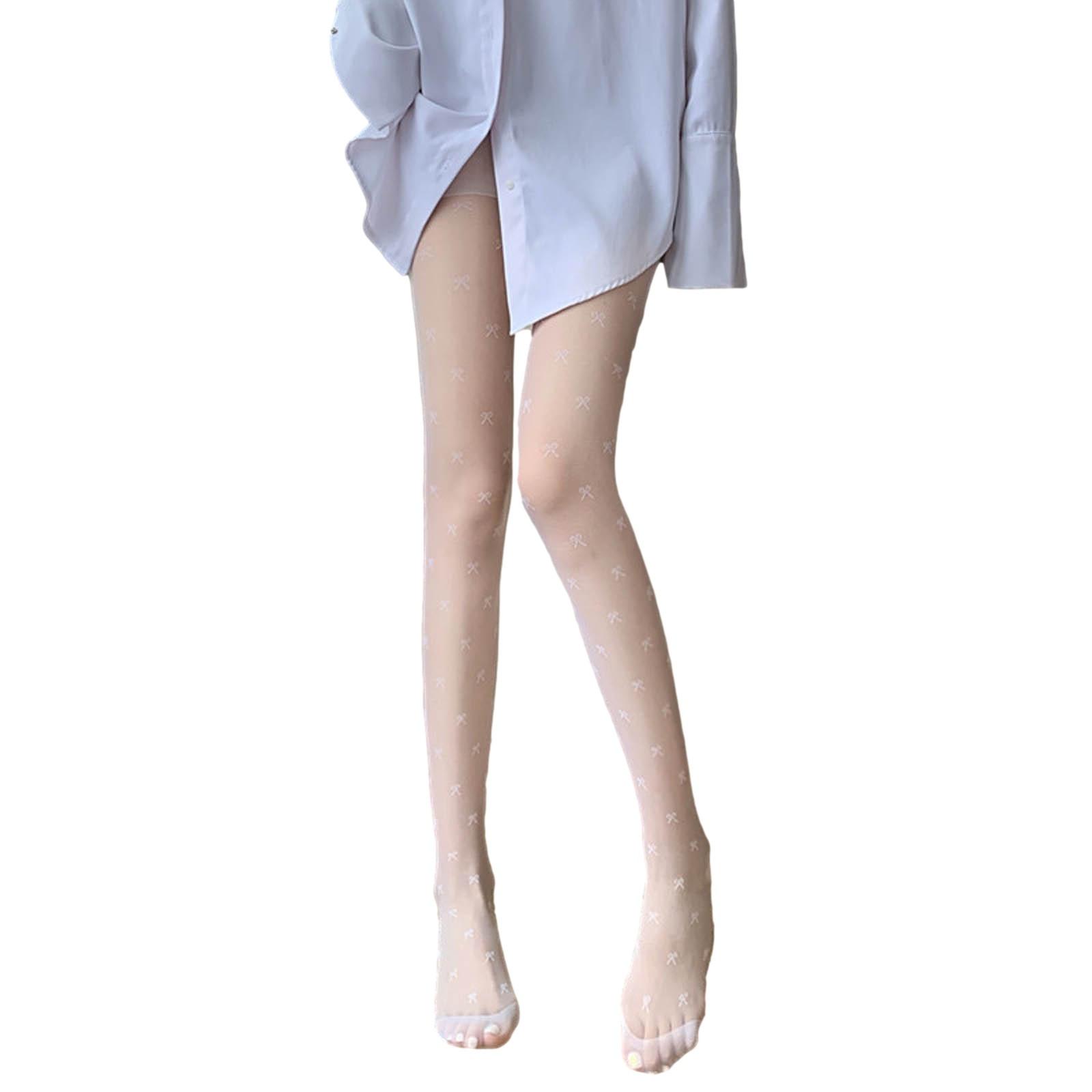 

Женские сексуальные кружевные прозрачные колготки с бантом на подтяжках и верхней частью бедра, сшитые колготки One Size белый