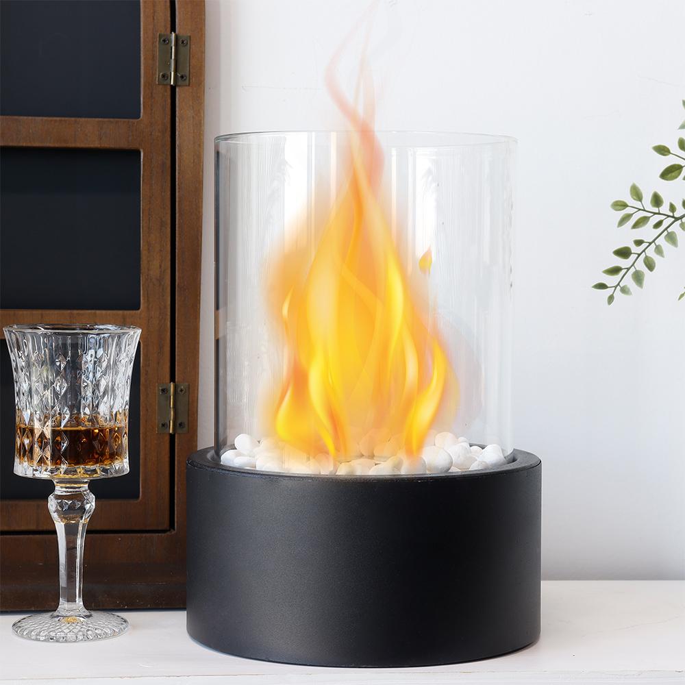 Round Metal Black Table Fireplace Tabletop Ethanol Fireplace Round Black Bio Ethanol Ventless Fireplace (EU Stock)
