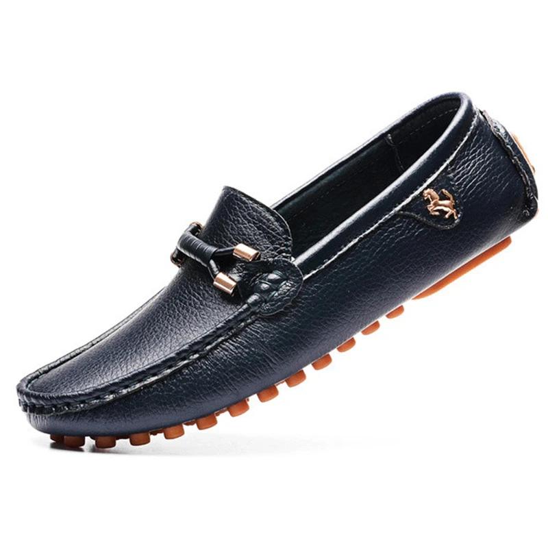 Blue Loafers Men Handmade Leather Shoes Casual Driving Dad Flats Slip-On Moccasins Men Shoes Plus Size 46 47 48 Chaussure Homme