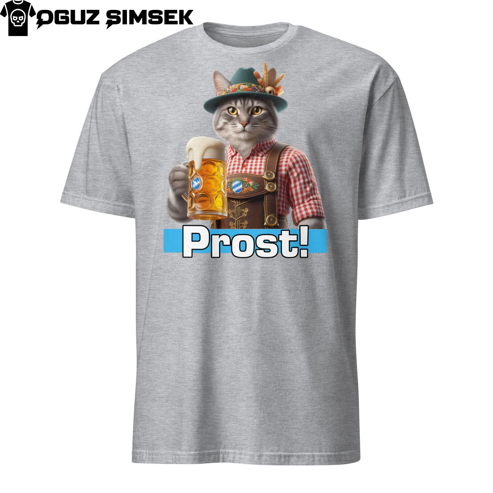 T-Shirt Mens Womens Tees Top | Cat in Bavarian Clothing | Prost Toast | Festive Oktoberfest Beer Tee M