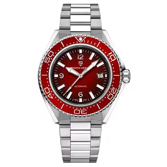PAGANI DESIGN New 43MM Red Dial Men's Mechanical Watch Sapphire Glass Stainless Steel Waterproof Automatic Watches for Men