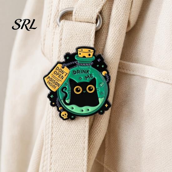 Sophisticated Brooch Accessory Black Cat Themed Brooch, Anti-Rust Lightweight Lapel Pin, Cartoon Wear-resistant Accessories for Clothing Bag