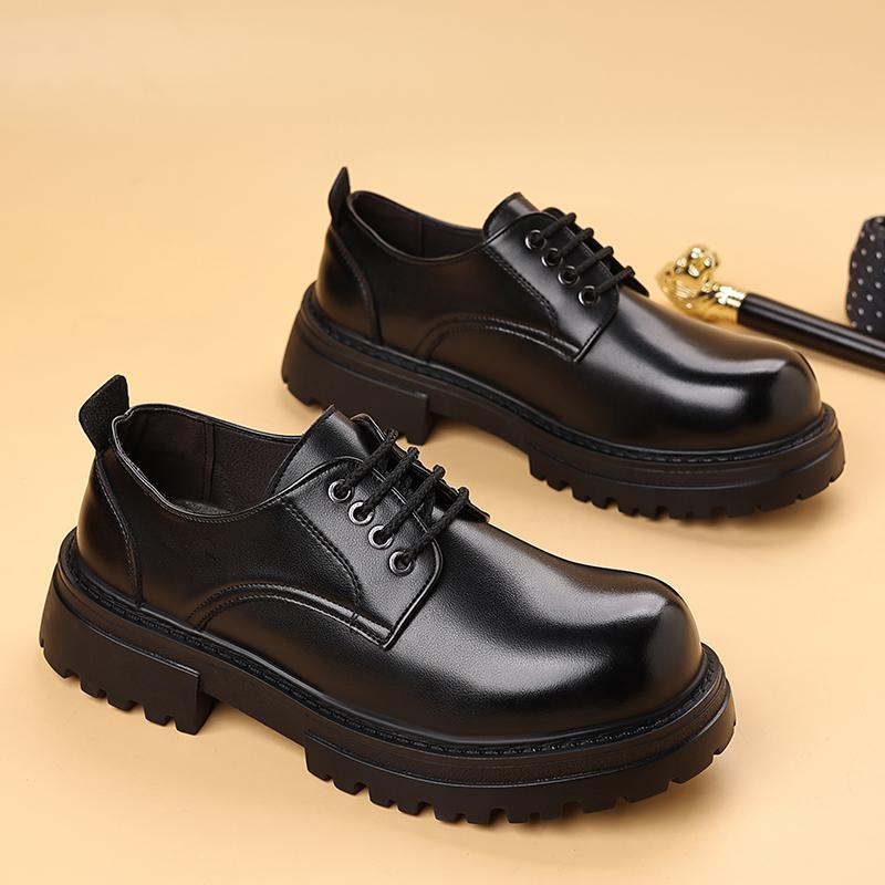 Fashion Brand Spring and Autumn Men Leather Thick Sole Formal Leather Shoes High Quality Fashion Lacing Comfortable Derby Shoes