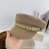 British Style Belt Buckle Flat Top Octagonal Hat Women's Fashion Literary and Retro Versatile Flat Top Hat Shows Face Little Painter Hat Tide