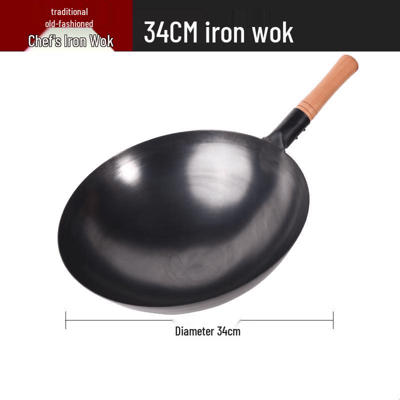 ZISIZ 34cm Pre-seasoned Round Bottom Iron Wok