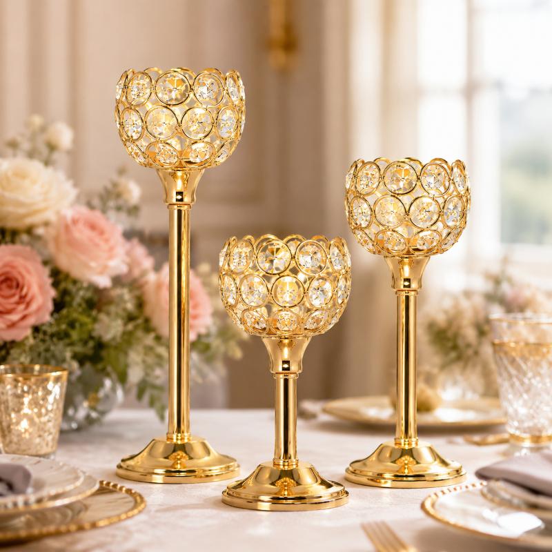 Table Centerpiece Metal Glass Candle Holder 1Pcs Gold Silver Tealight Candlestick for Birthday Party Decor