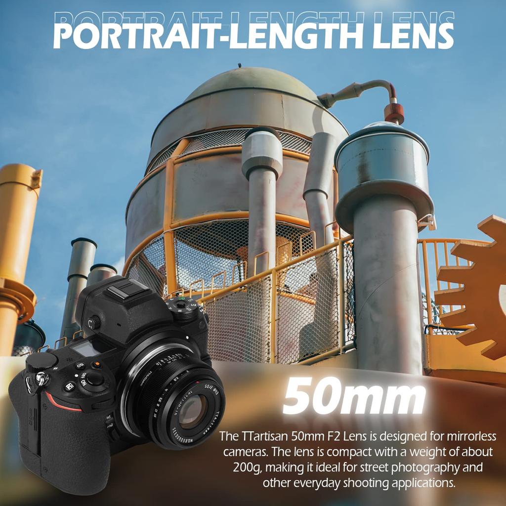 TTartisan 50mm F2 Manual Focus Lens for Sony Compatible with and More Full-Frame E-Mount Cameras, A7, A7II, A7III, A7R, A7RII, A7RIII, A7RIV, A7S,