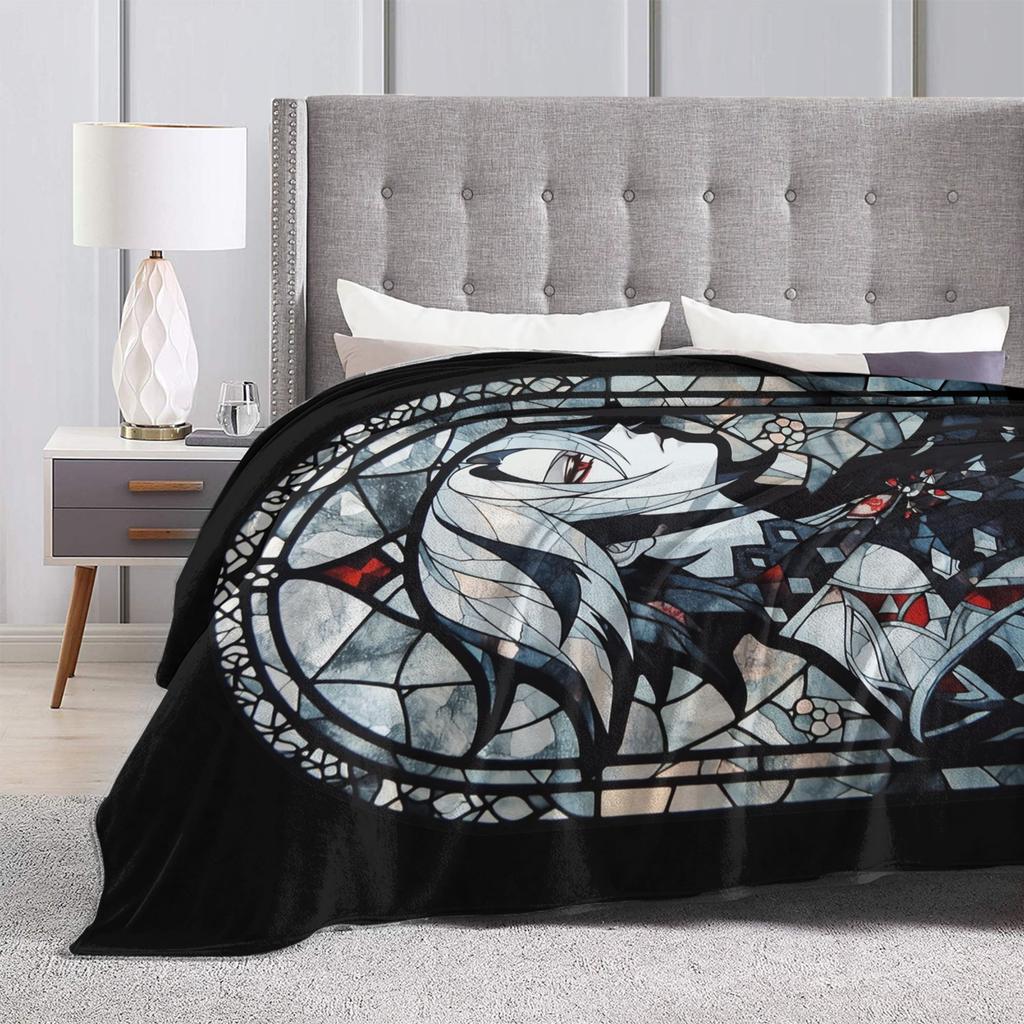 Buntglas Arlecchino Genshin Impact Decken Korallenfleece Plüsch Super Warme Überwürfe für Bettwäsche Schlafzimmer Bettwäsche Überwürfe