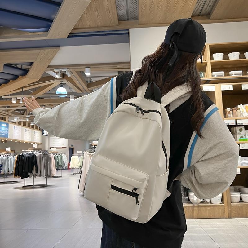 Rucsac Casual Simplu Monocrom, Geantă Ușoară Versatilă pentru Studenți de Liceu, Rucsacuri Versatile Monocrome pentru Ieșit în Oraș