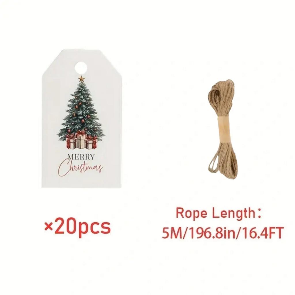 20pcs Christmas Tree Gift Tags with 5m of Twine - Elegant Holiday Hanging Decorations, Festive Greeting Cards for Gift Wrapping