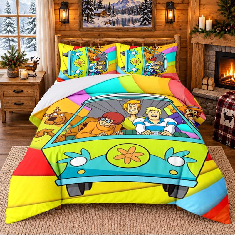 Scooby Doo Pattern Bedding 3Pcs Set Bed Sheet And Pillowcases For Indoor Bedroom