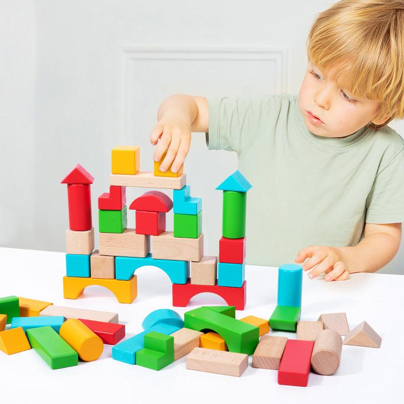 Blocks Creative Wooden Set With 50 Big Pieces For Kids Learning And Imagination
