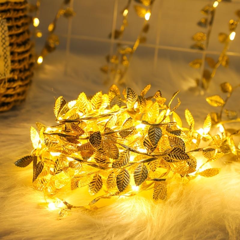 1 Stück 2M 20LED Goldene Winzige Blätter Lichterkette Batteriebetrieben LED Kupferdraht Lichterkette für Hochzeit Zuhause Party DIY Weihnachtsdeko