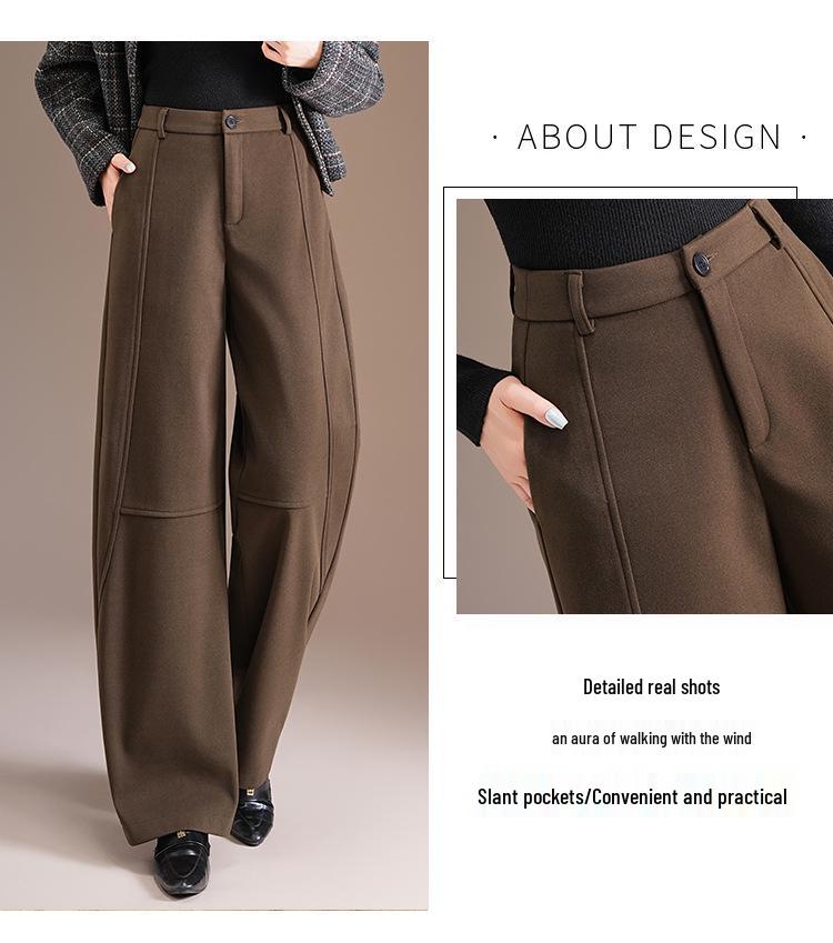 High-Waisted Slim Cut Crooked Leg Women's Winter 2025 High-End Fashion Loose Straight-Leg Pants with Waistband