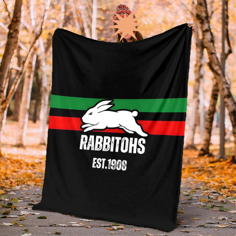 South Sydney Rabbitohs Flannel Blanket Soft Warm All-Season Throw, Design for Camping, Car Travel, Hiking Sofa, Bed, Office Perfect Gift for Parties
